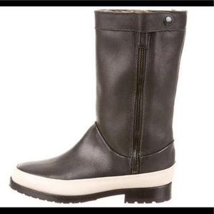 NEWBARK Black & Cream Shearling Lined Rain Boots